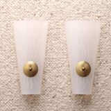 Pair of white and gold wall lights, sun decor, 1950s