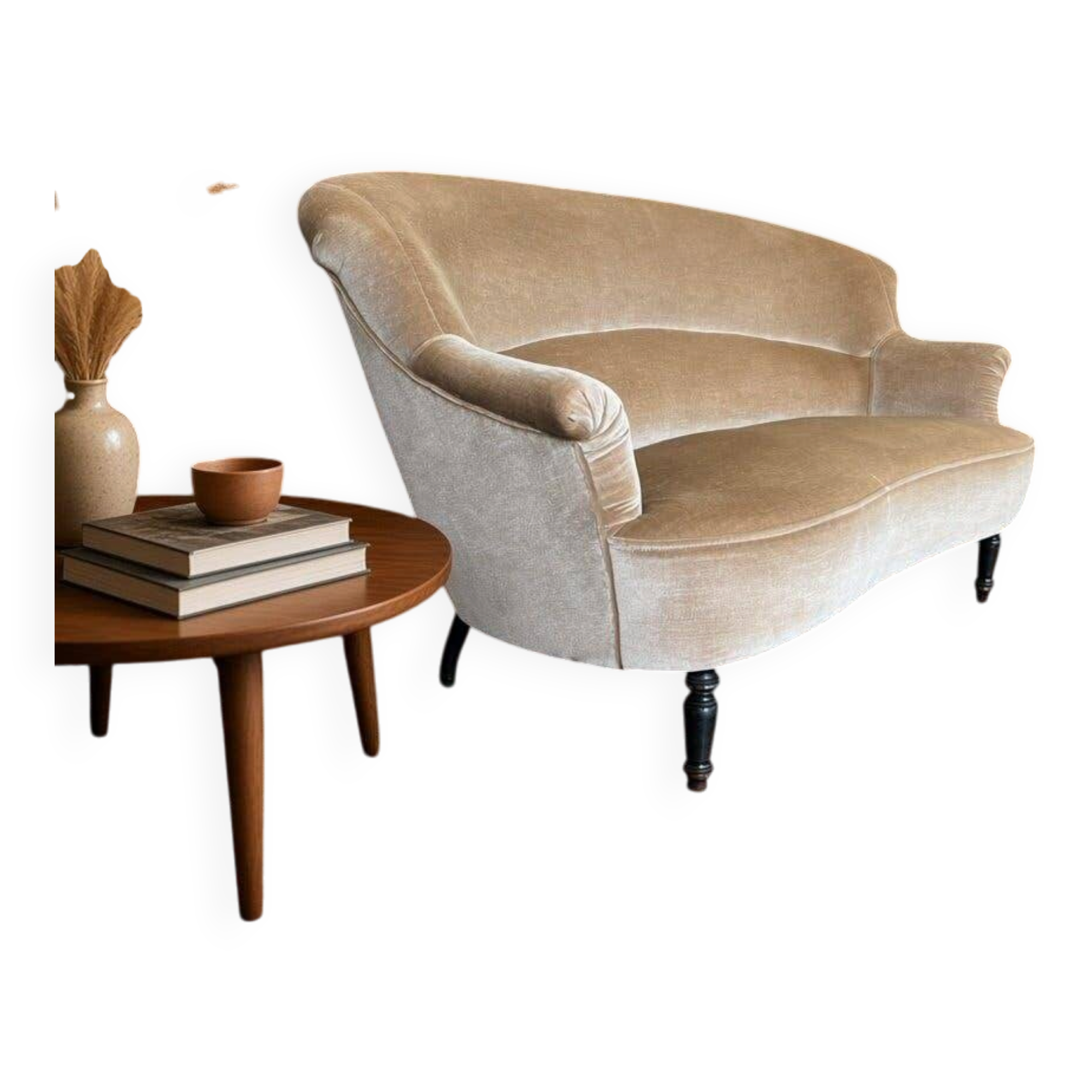 Beige vintage two-seater sofa/armchair