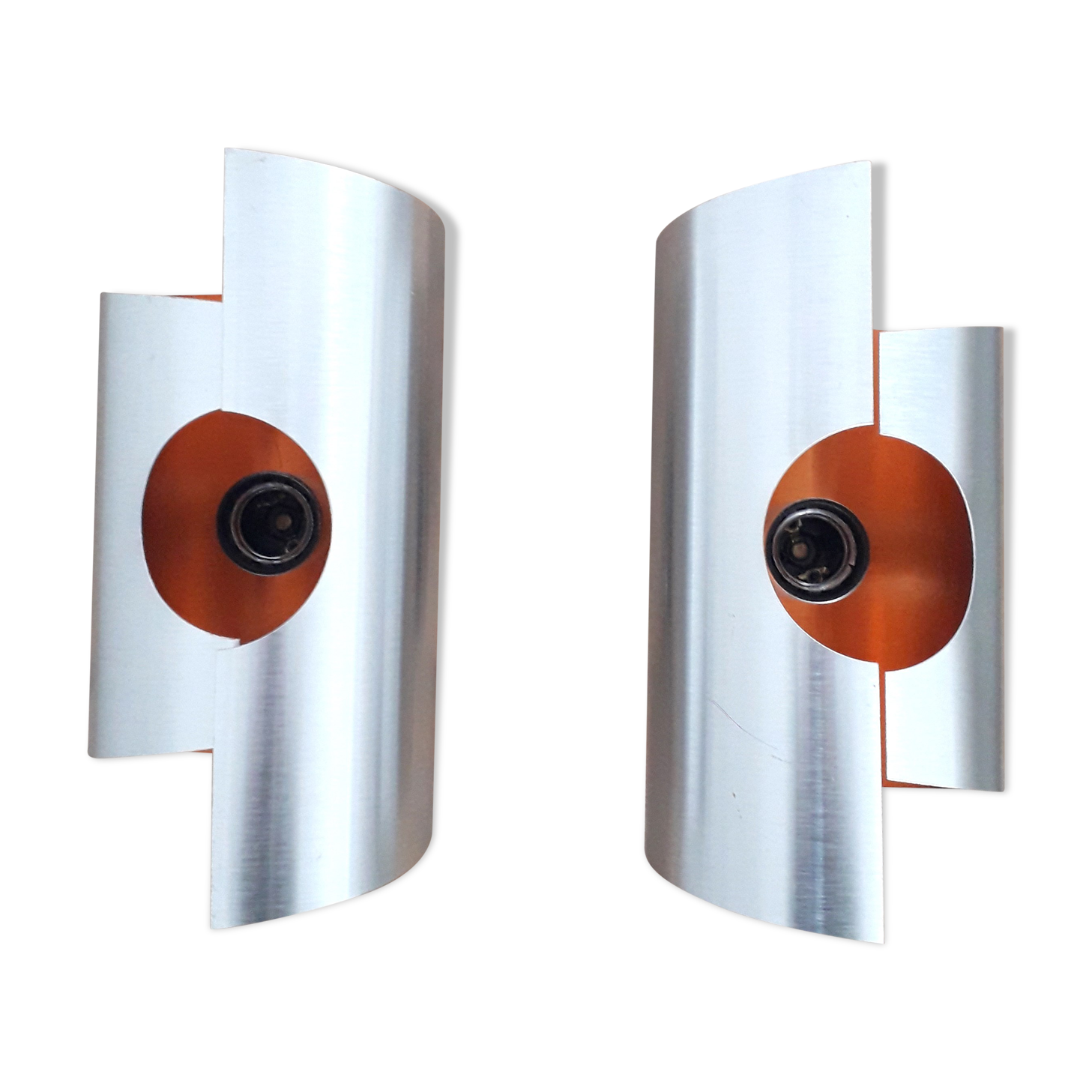 Space Age wall lamps - Brushed and orange aluminium - 1970