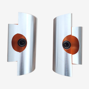 Space Age wall lamps - Brushed and orange aluminium - 1970