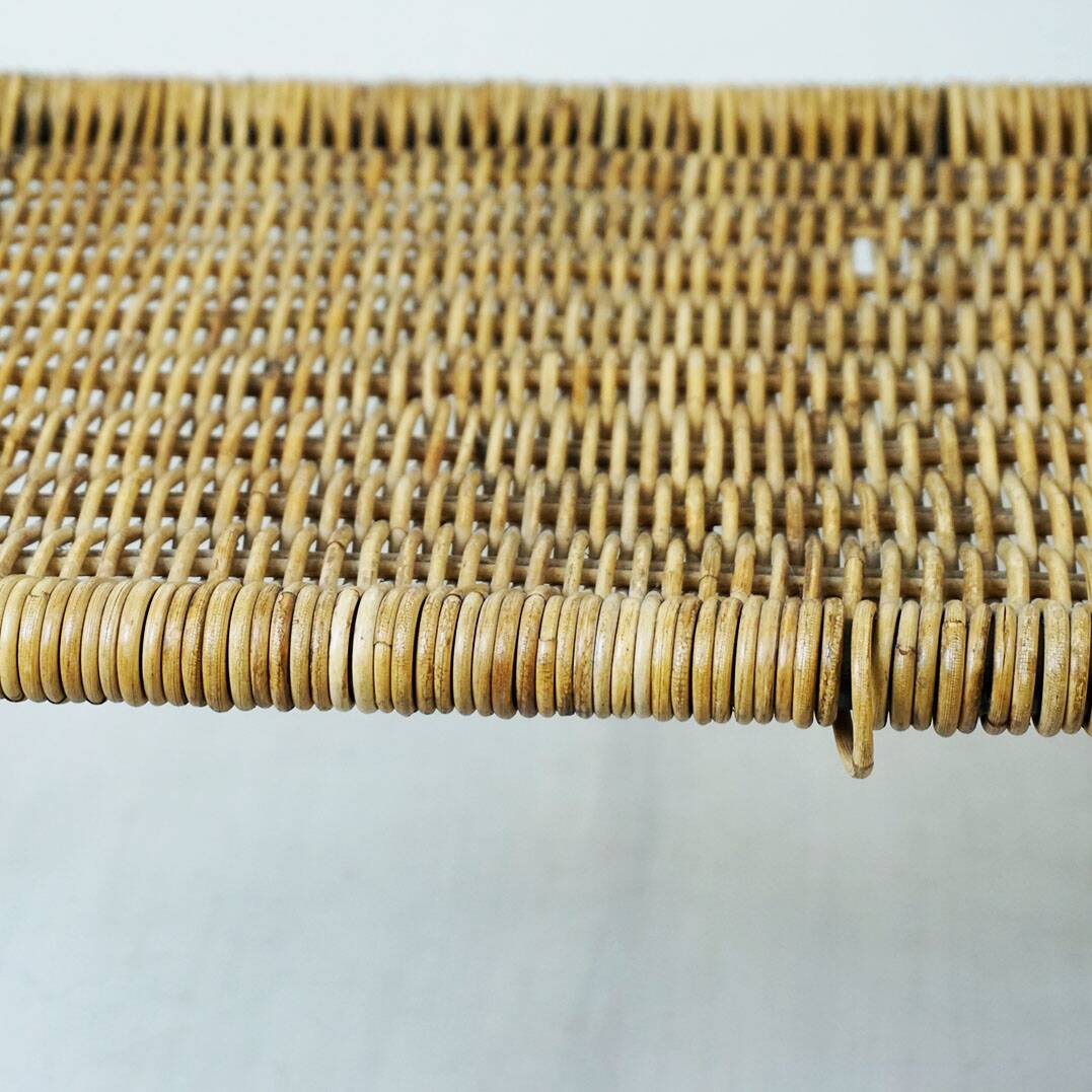Black steel and wicker side table by Carl Auböck, mid-century.
