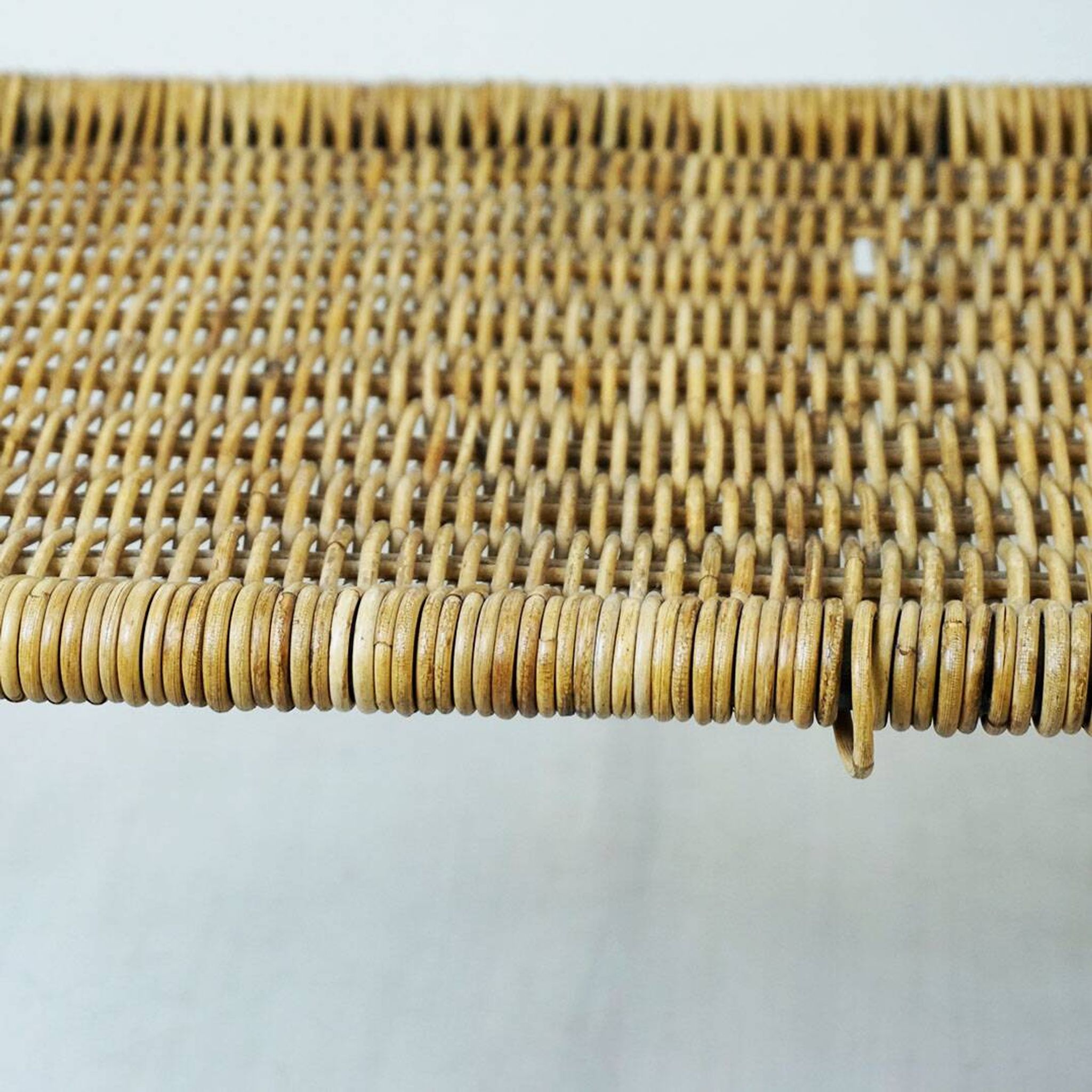 Black steel and wicker side table by Carl Auböck, mid-century.