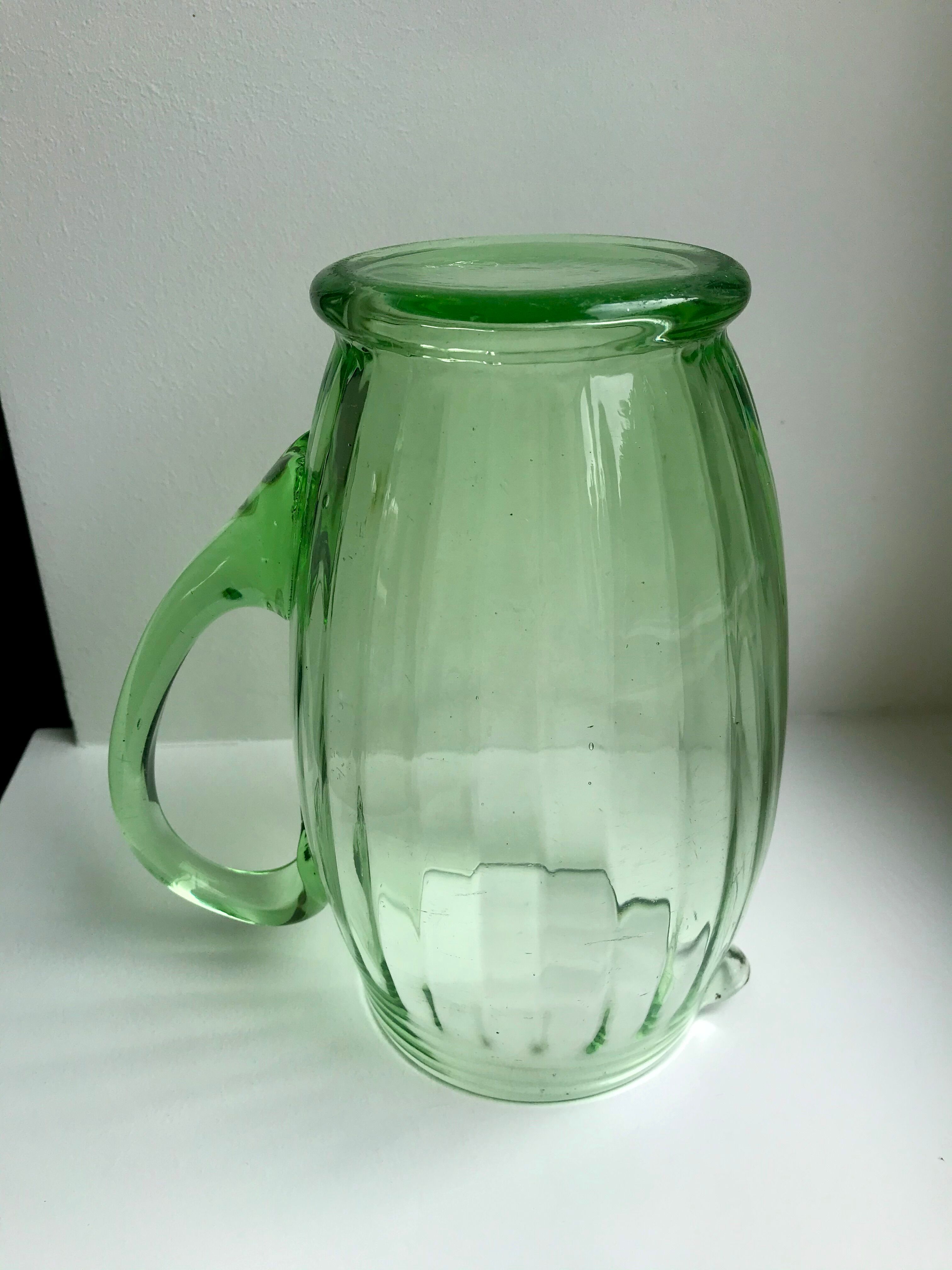 Art deco green glass pitcher / carafe 30s-40s