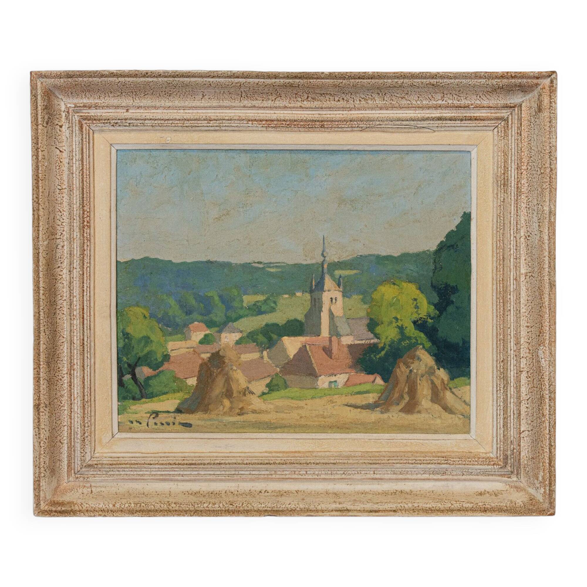 Oil on panel XXth Cassis Summer morning in Saint-Martin d'Ablois 1944