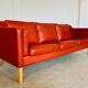 Vintage Danish mid-century Mogens Hansen 3 person cognac leather sofa