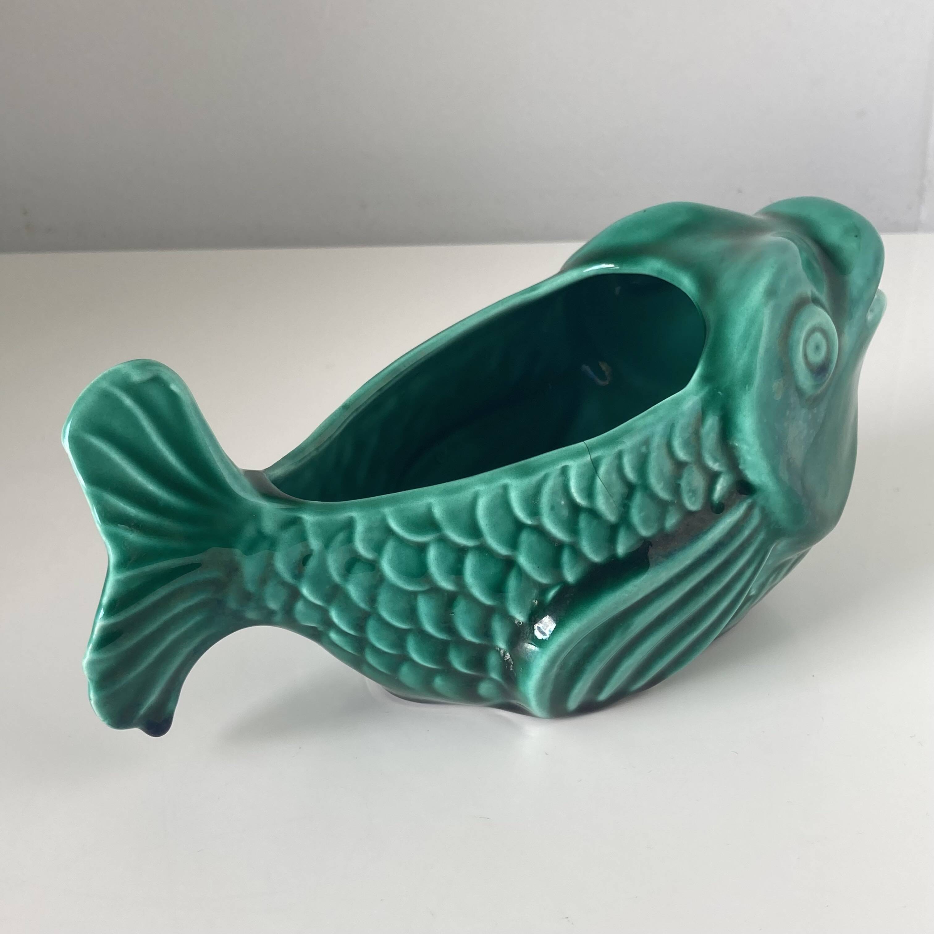 Vide-poche poisson en faïence verte Vallauris