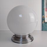 Opaline art deco ceiling light chrome support