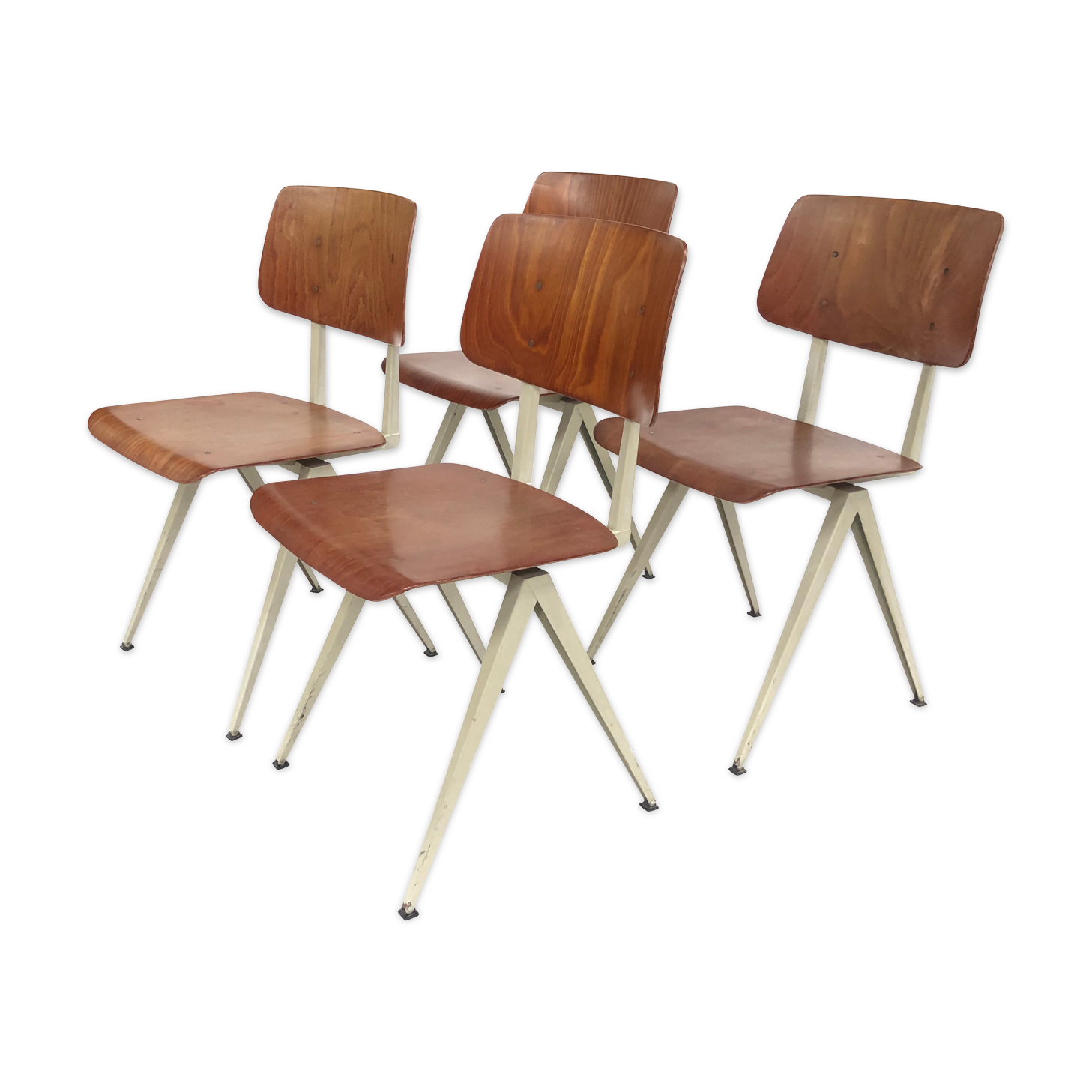 Lot of 4 vintage school chairs Galvanitas S16 Netherlands