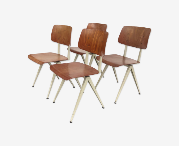 Lot de 4 chaises d'école vintage Galvanitas S16 Pays-Bas