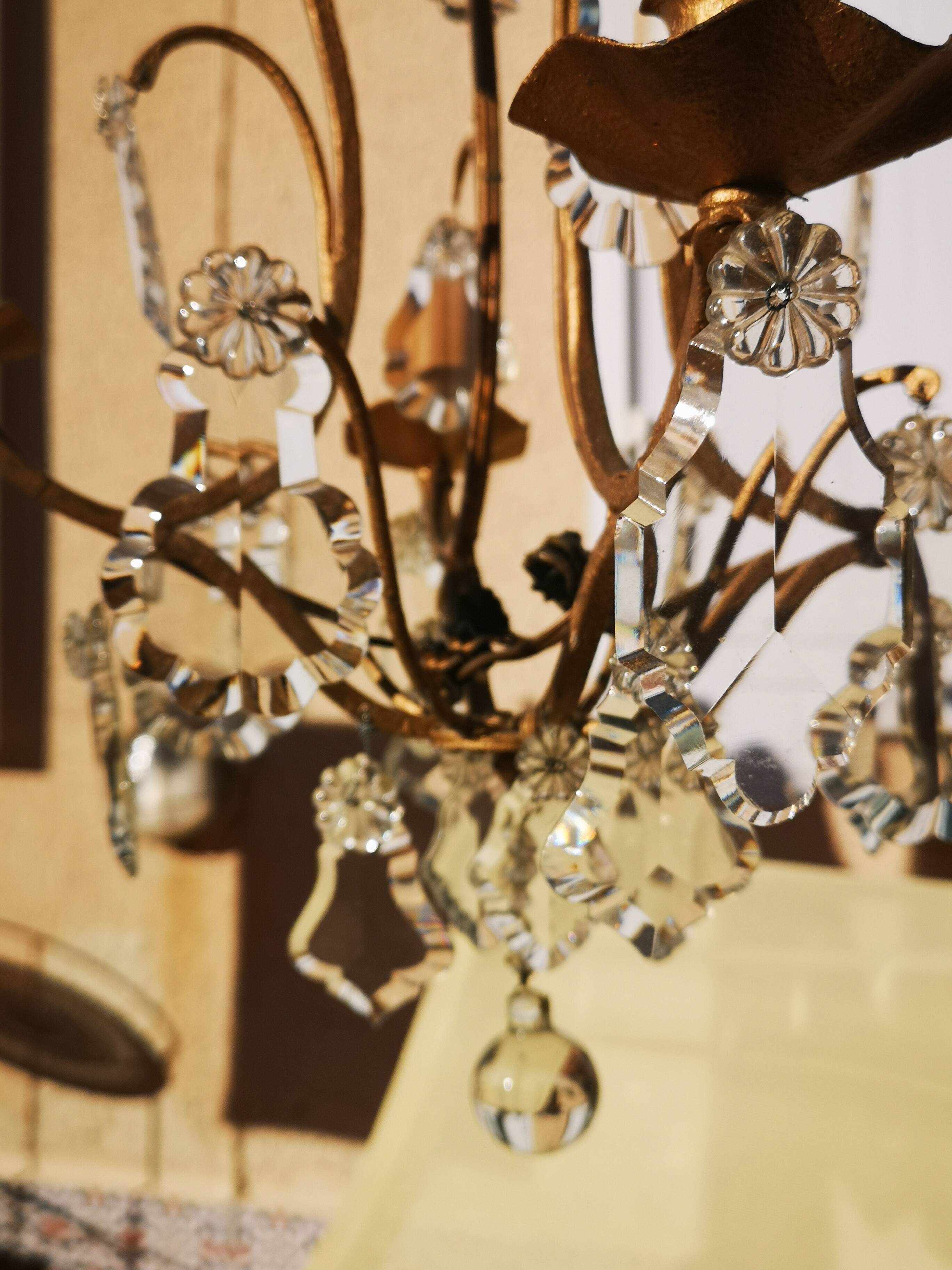 Wrought iron chandelier with pendants
