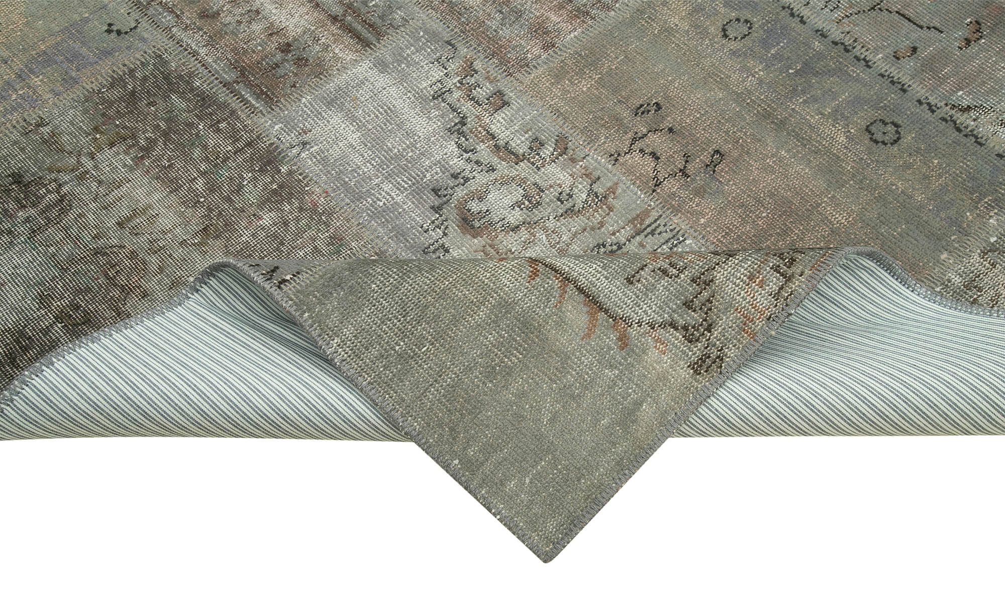Hand-Knotted Turkish Vintage 202 cm x 300 cm Grey Patchwork Rug