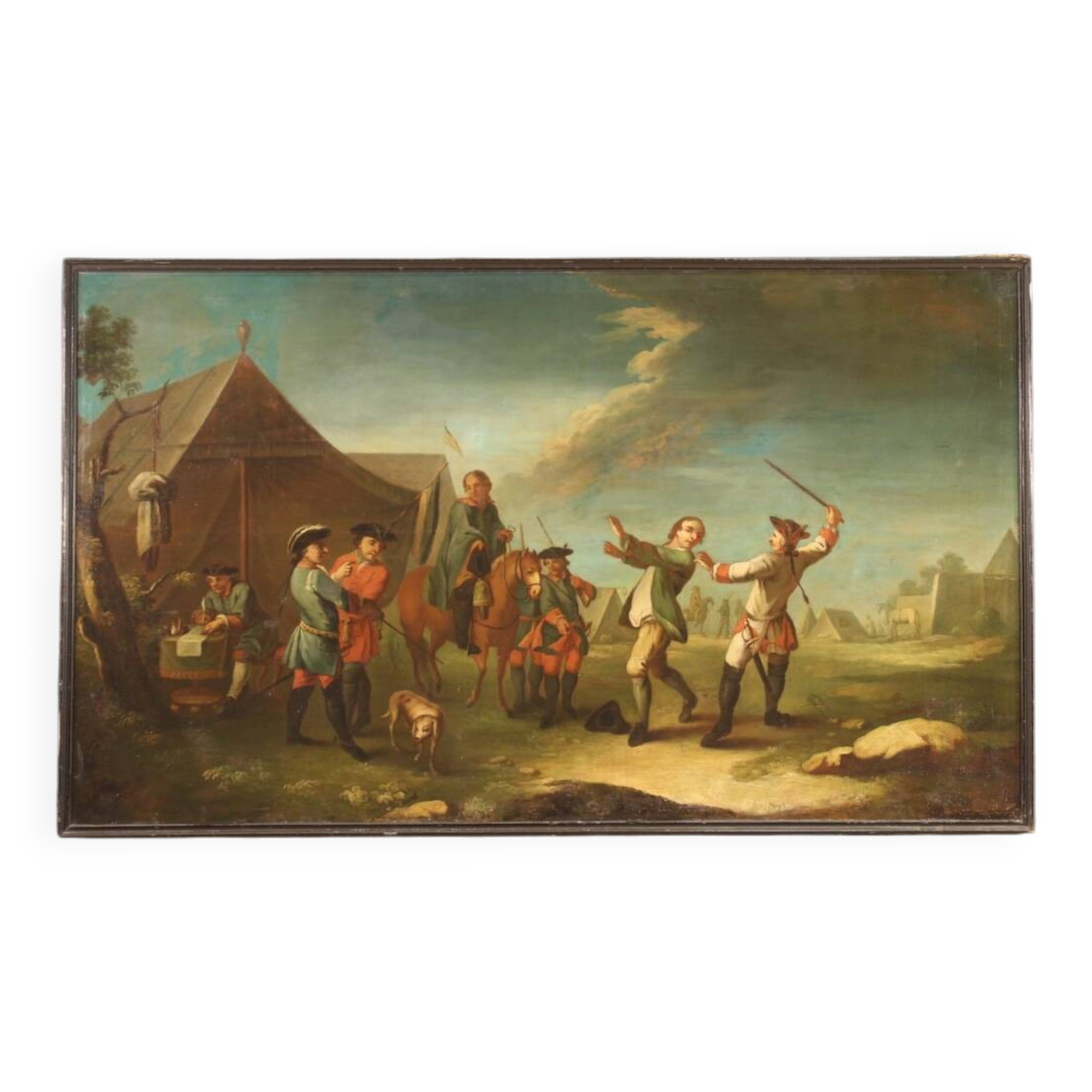 Camp de peinture française avec soldats et chevaux du XIXe siècle