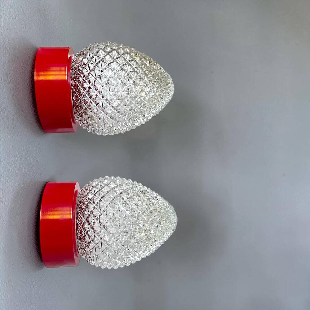 Set of 3 Italian red glass wall sconce lamps