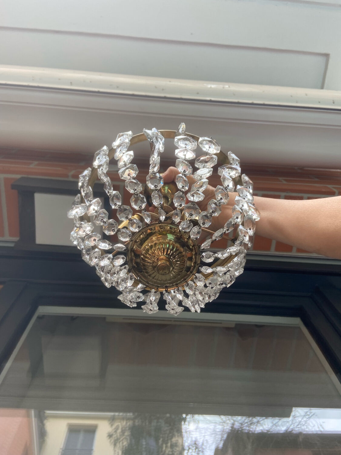 Crystal and brass chandelier