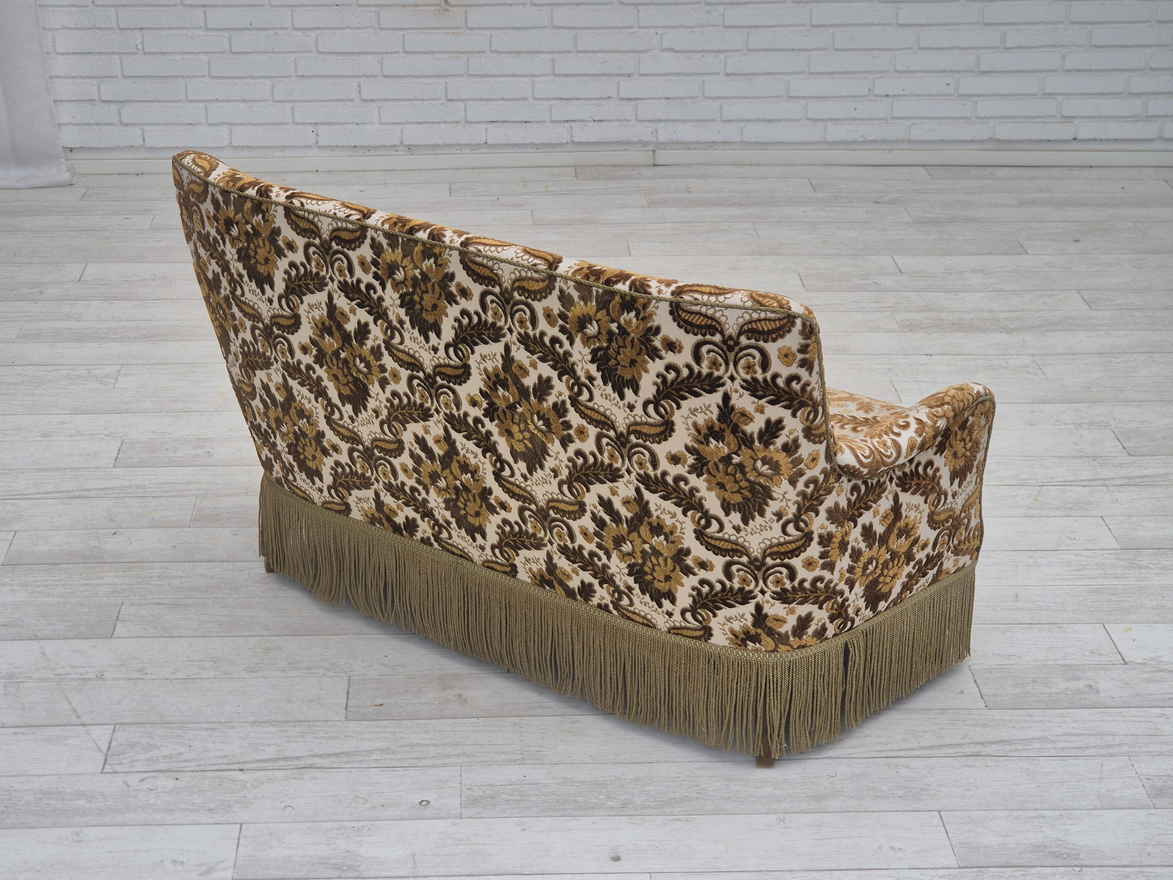 1960s, Danish 2-seater sofa, brown/beige furniture fabric, ash wood legs.