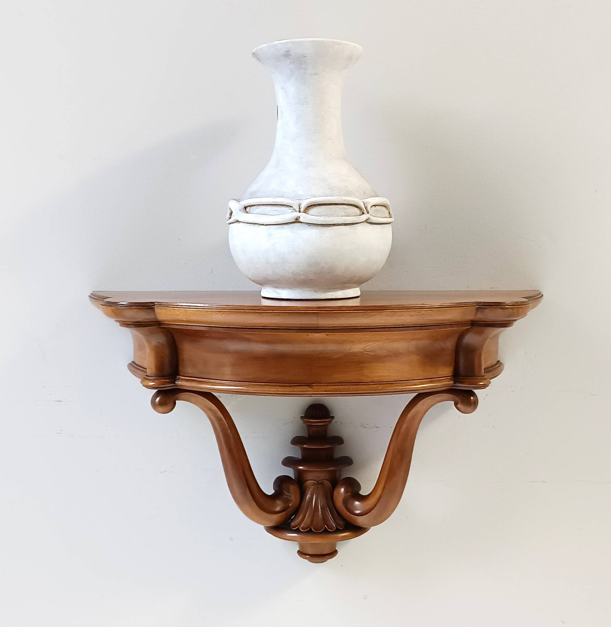 Solid Walnut Wall-Mounted Console Table, Italy