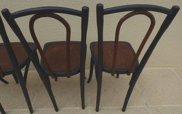 4 chaises bistrot anciennes Luterma avec assises à dessin –Totalement relookées