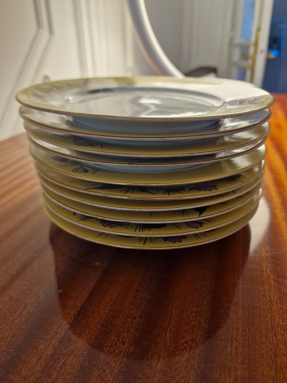 Superb set of 10 limoges porcelain dessert plates, art deco