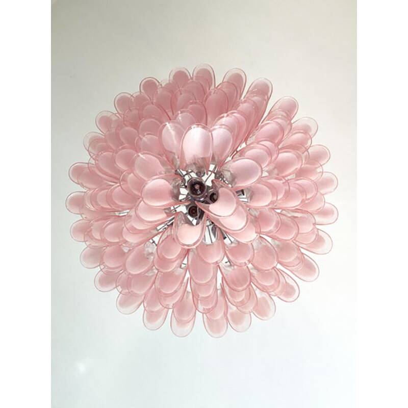 Contemporary White and Pink “Selle” Murano Glass Petali Chandelier