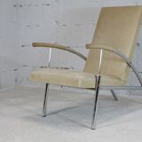 Tubular steel armchair and "cream" leather, France, circa 1970