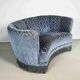 Art deco blue velvet banana sofa, denmark 1950s
