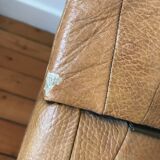 Vintage patchwork leather storage pouf circa 1960