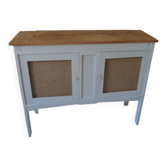 Console, Art Deco sideboard sublimated in pearl gray, wooden top.