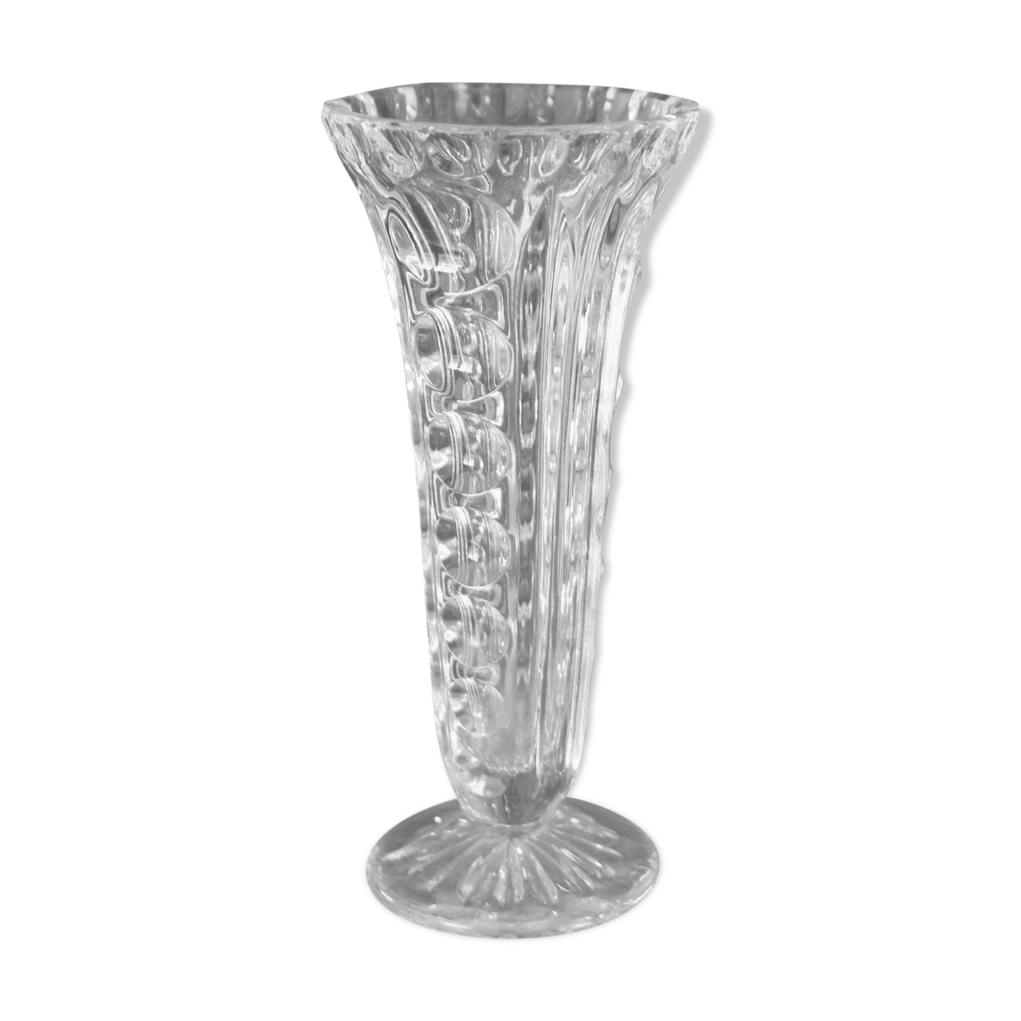 Vase verre ciselé transparent soliflore sur pied