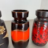 Set of Four Vintage Pottery Fat Lava Vases Made by Scheurich, Germany, 1970s