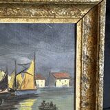 20th Century School - Art Deco - Oil on canvas - Seascape of boats in port - Clair o