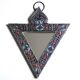 Triangular mirror in silver metal and pearls, 80s