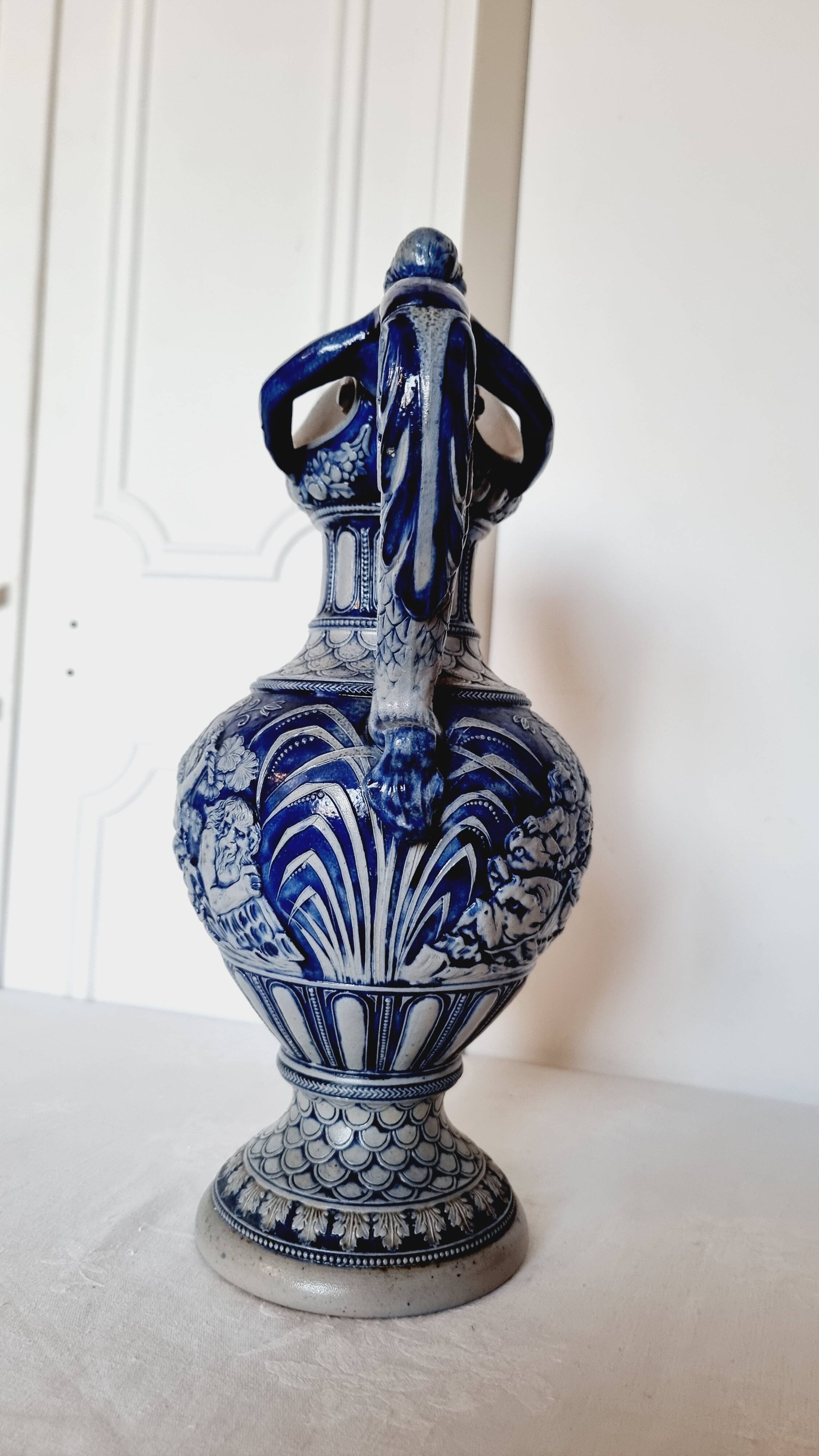 salt-glazed stoneware jug in German style, made by the prestigious house