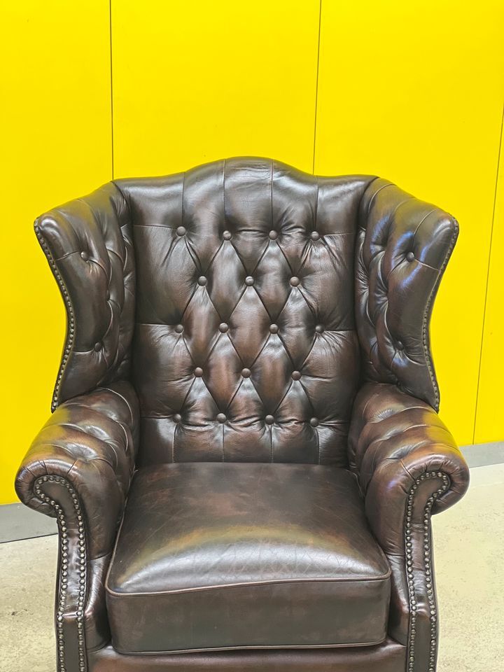 Vintage leather chesterfield wingback armchair (price is for one)