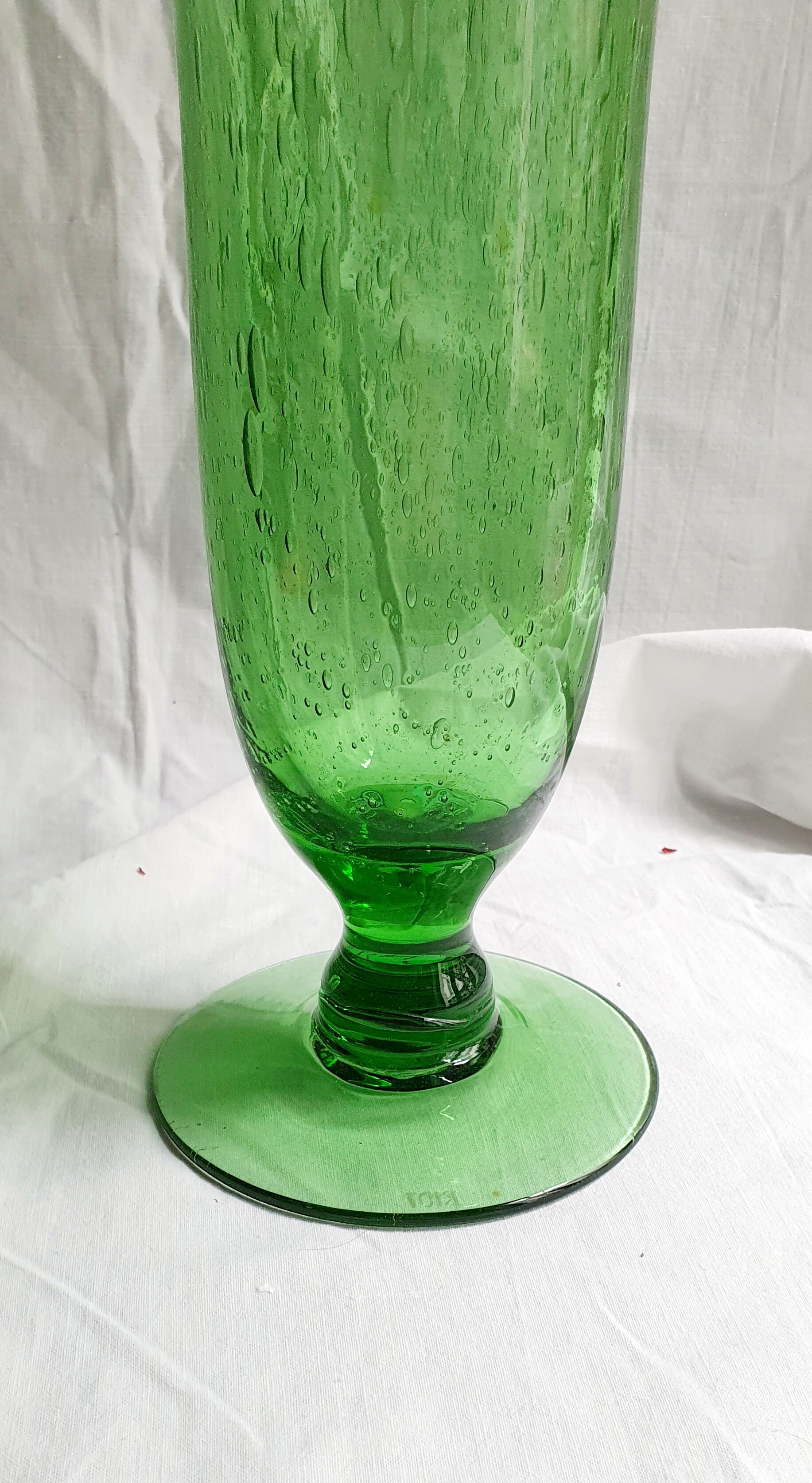 Apple green bubble glass vase signed biot