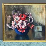 M.Steenbrugen. Still life with flowers in a blue vase. Pastel.