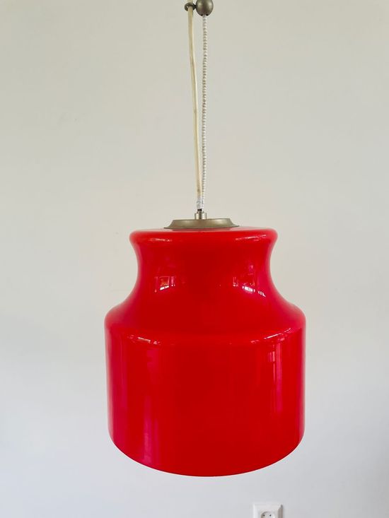 Unique vintage opaline interior red glass lamp