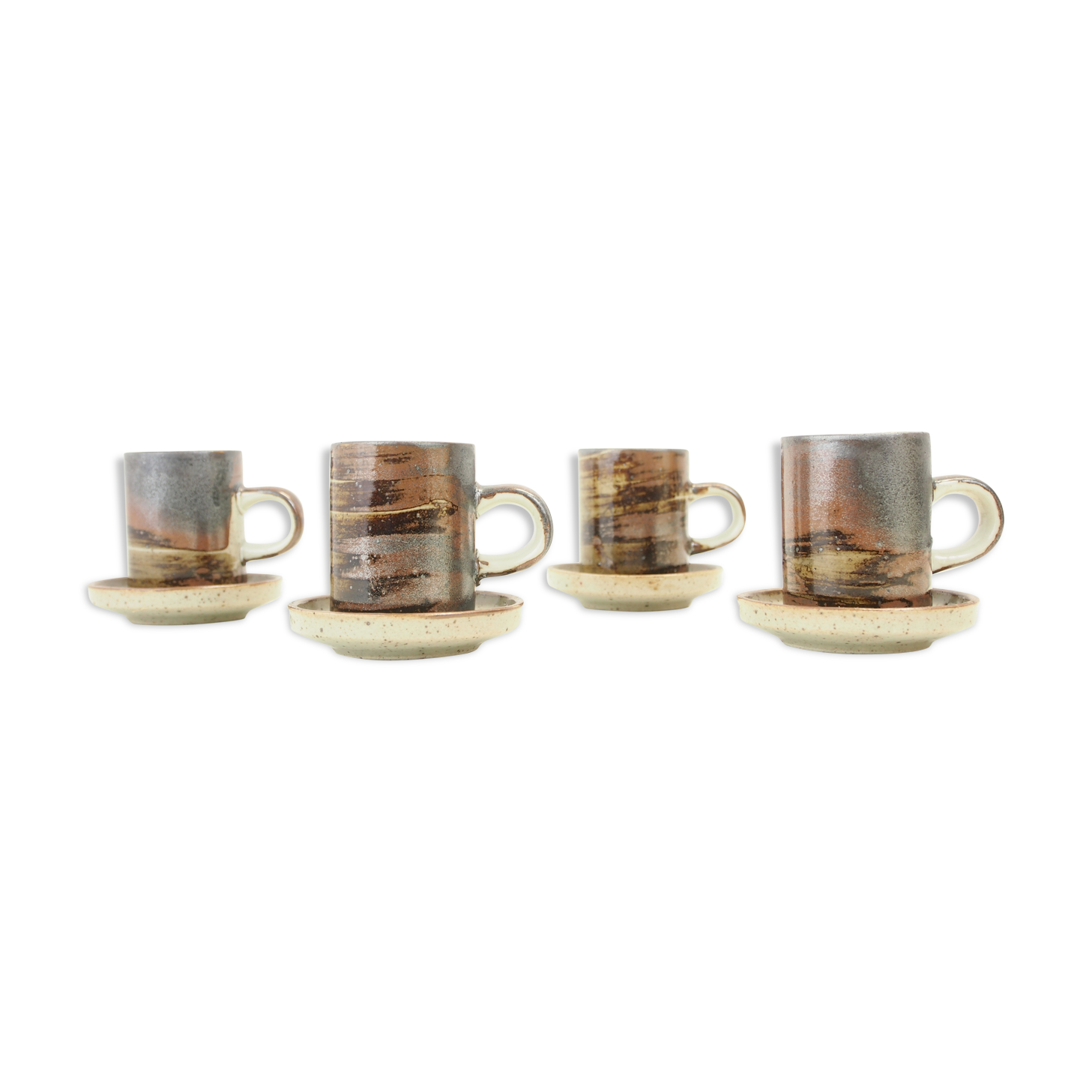 Lot of 4 espresso cups and 4 sub cups in Japanese "Raku" style