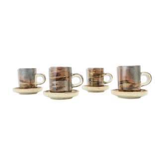 Lot of 4 espresso cups and 4 sub cups in Japanese "Raku" style