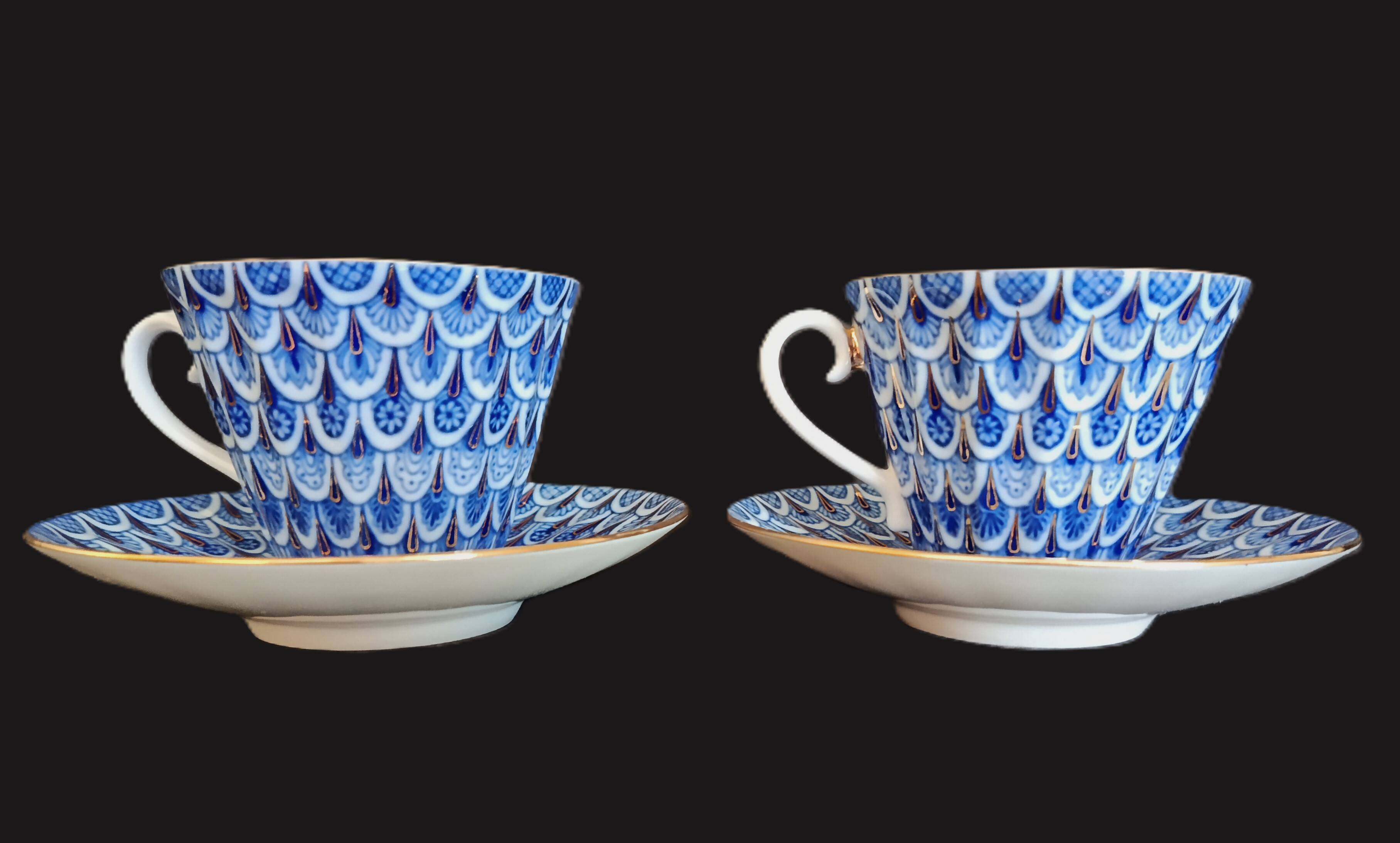 Pair of Russian imperial porcelain cups "Lomonosov" from St Petersburg