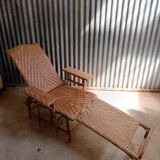Vintage wicker and rattan chaise longue, deckchair