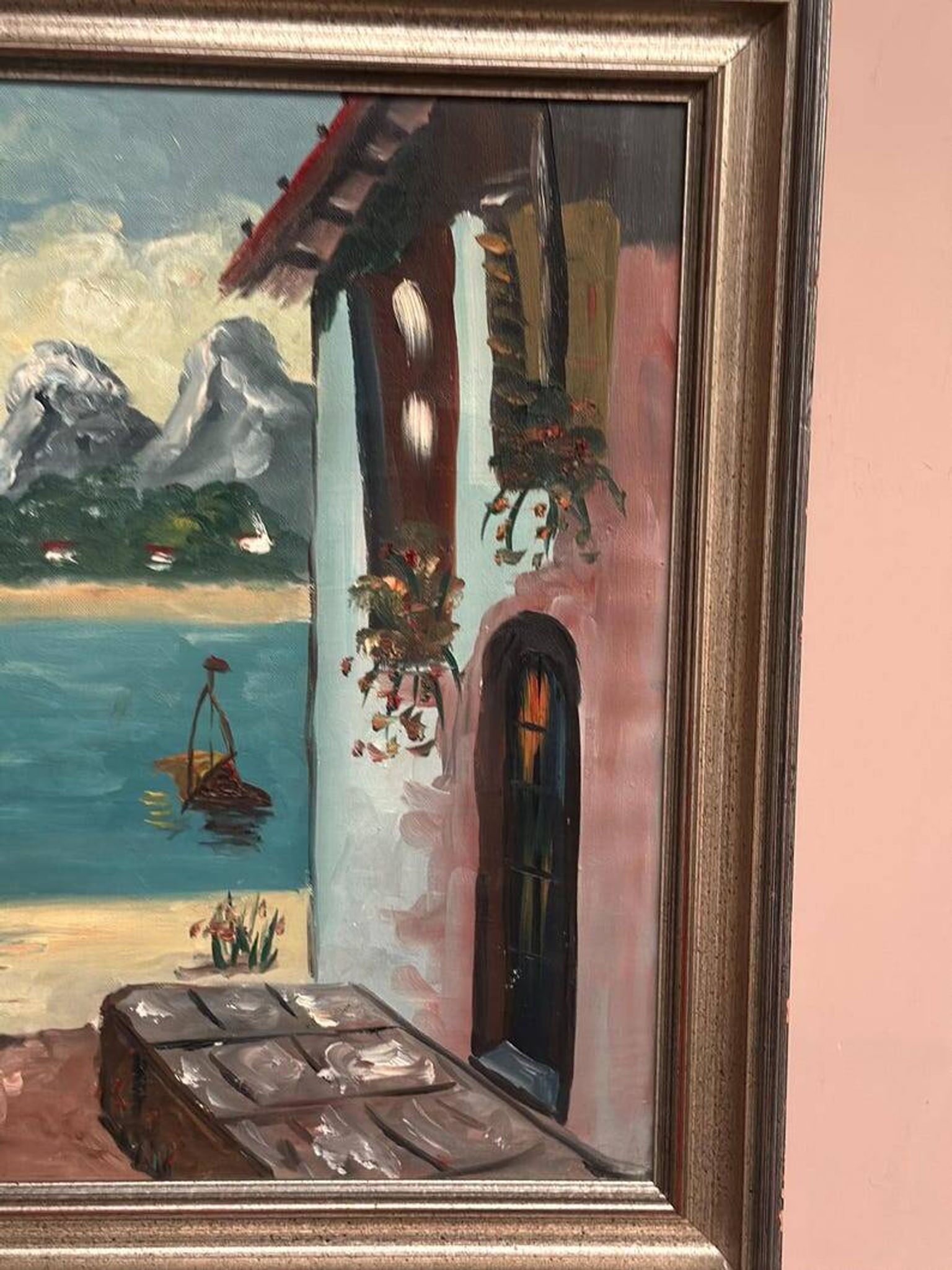 Oil on canvas “By the Lake” by Hartvig Jarlhov, Vintage & Framed 48×56cm