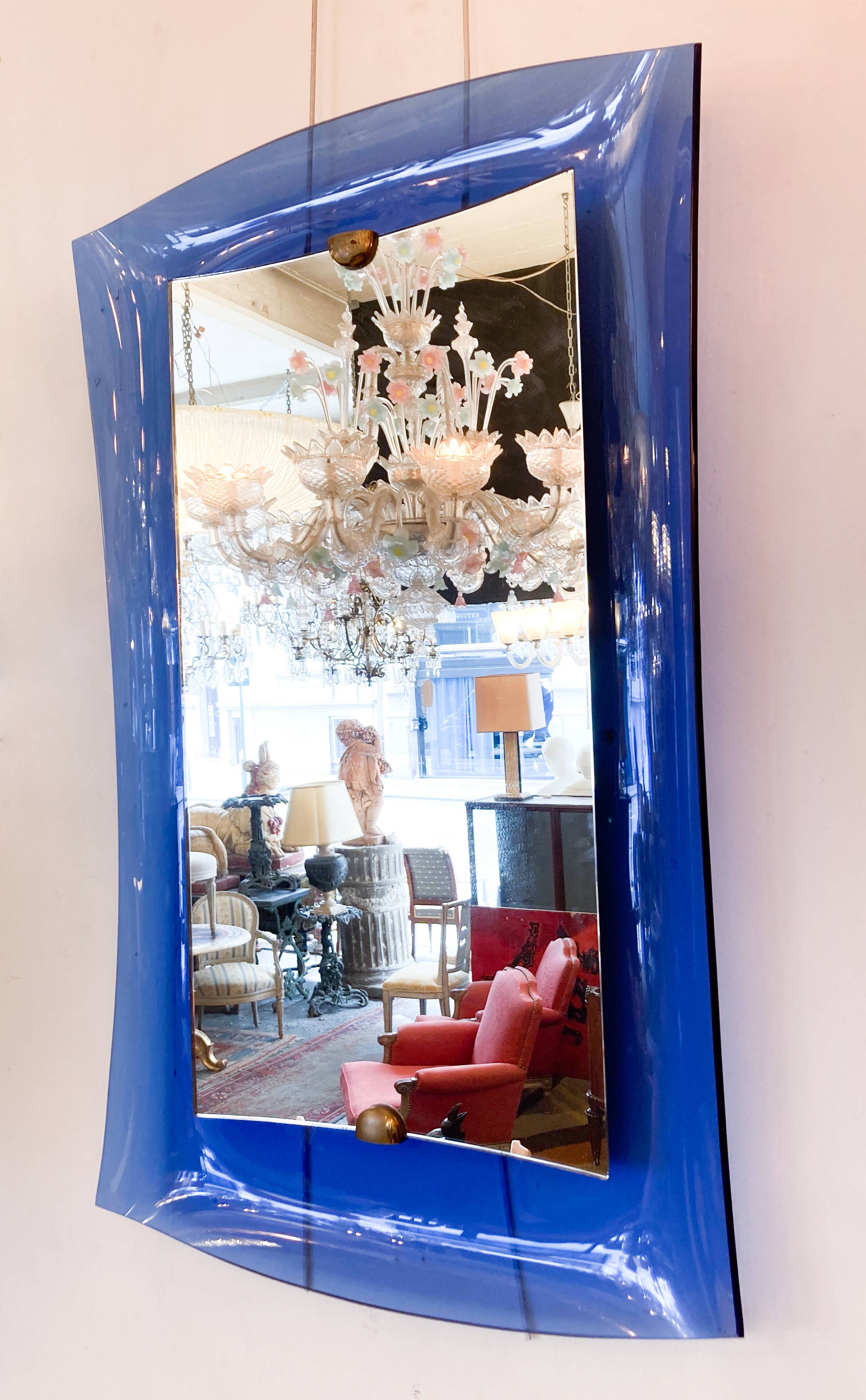 Mid-Century Modern Cobalt Blue Glass Mirror, Italy, 1950s
