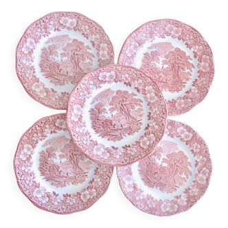 Wedgwood "Woodland" plates, pink English ironstone