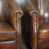 Set of 2 club armchairs in sheep leather