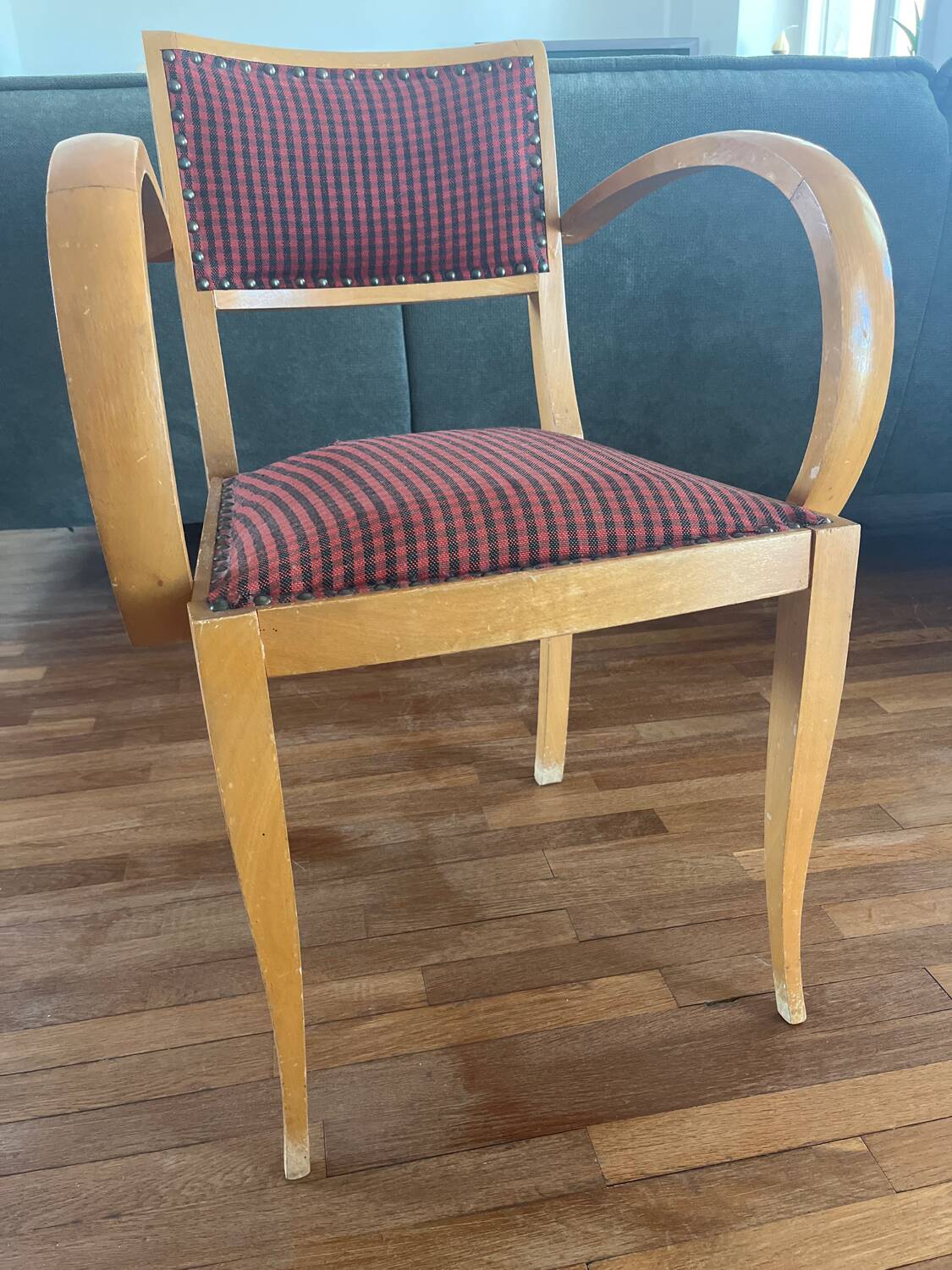 70s armchair chair in Vichy fabric