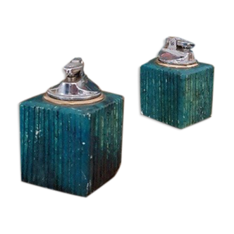 Lot de 2 briquets de table vintage des années 60 en albatre