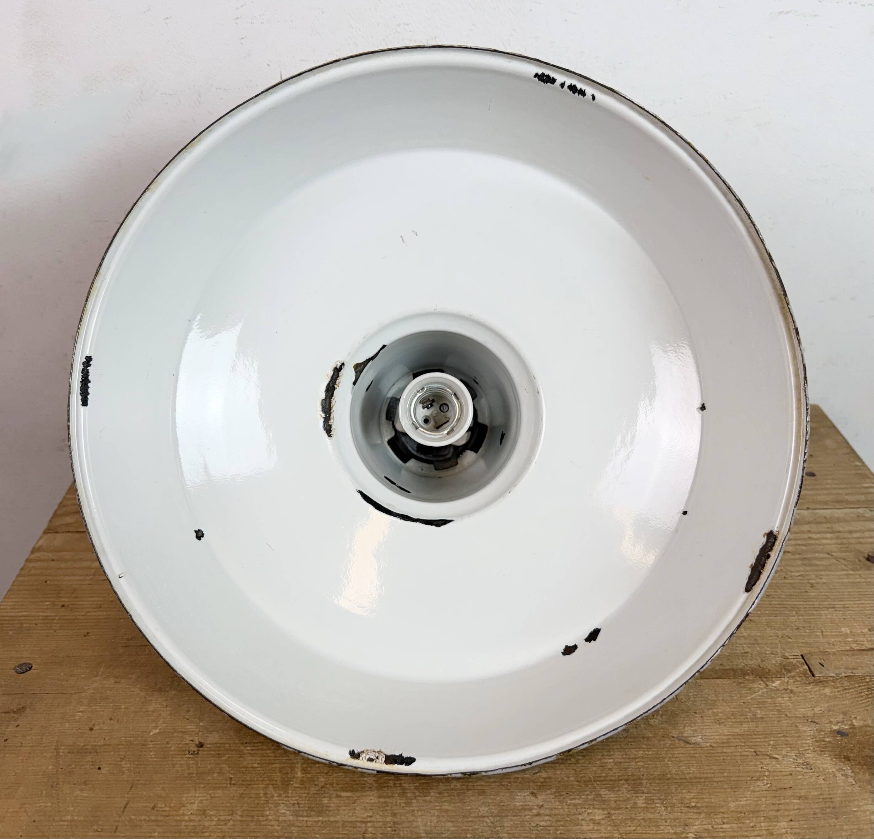 Industrial Grey Enamel Factory Pendant Lamp, 1960s