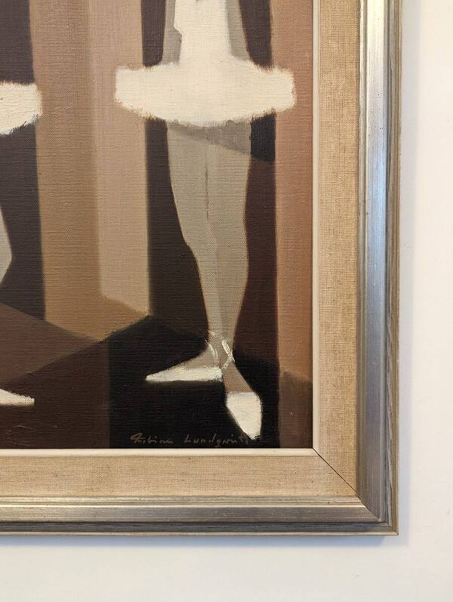 Mid-Century Modern Swedish "Modernist Ballerinas" Vintage Figurative Oil Painting by Fabian Lundqvis