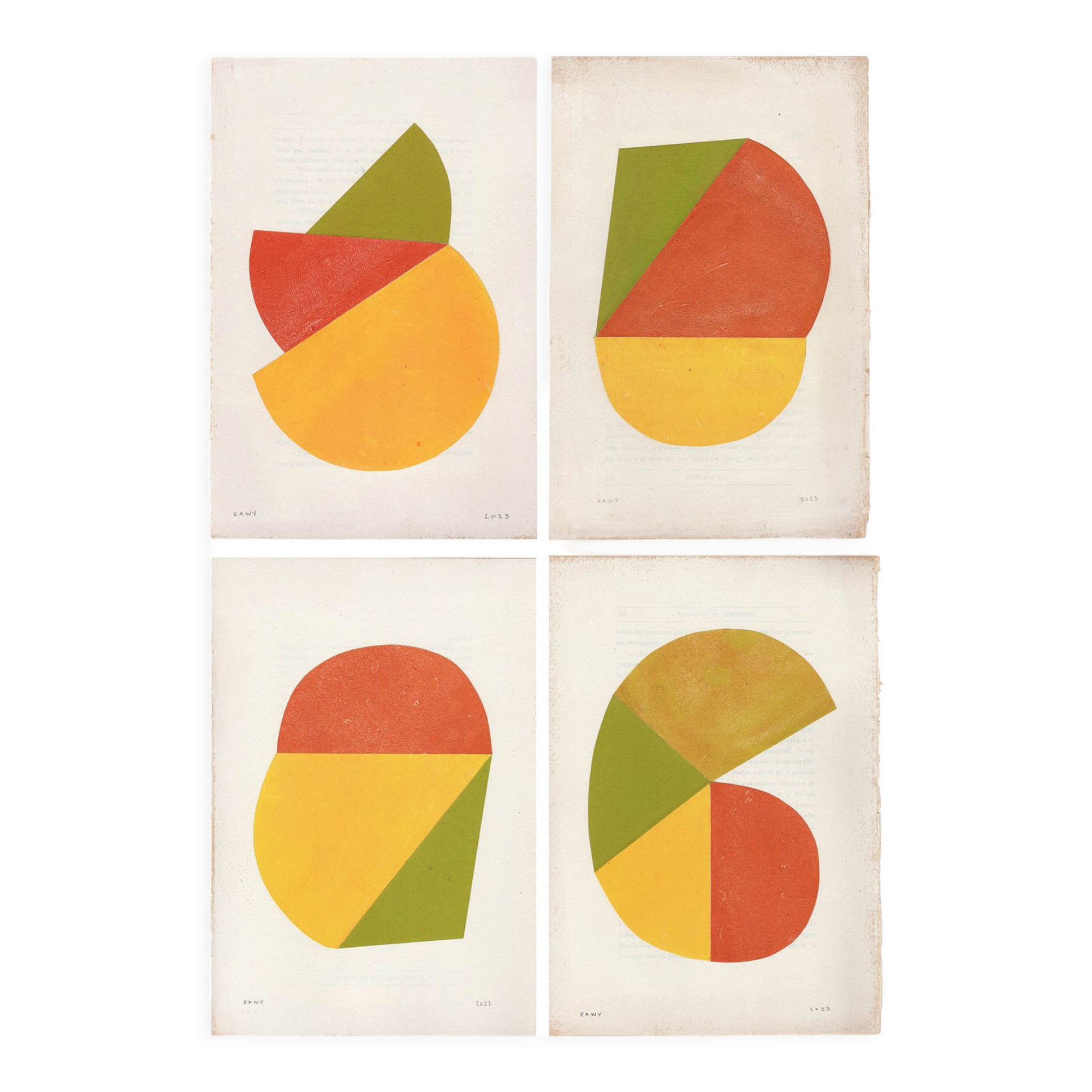 Series of 4 collages on old paper signed Eawy