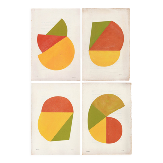 Series of 4 collages on old paper signed Eawy